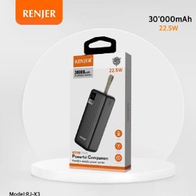 تصویر پاوربانک فست شارژ 30000 میلی آمپر رنجر Renjer RJ-X3 PD QC 3.0 Renjer RJ-X3 Power Bank Portable 30000mAh PD QC 3.0 LCD