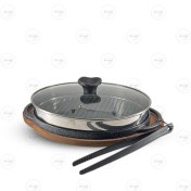 تصویر تابه گریل چدن پرانی سایز 34 با سینی چوبی 