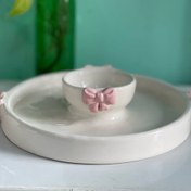 تصویر ظرف چیپس و ماست مزه خوری پاپیون جنس سرامیک دستساز قطر23 