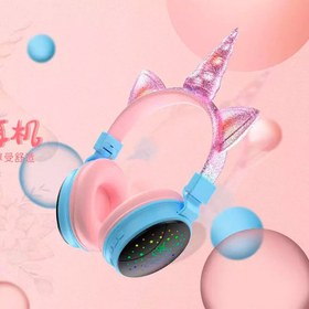 تصویر هدفون بی سیم بچگانه طرح اسب تک شاخ مدل J34 J34 Unicorn Bluetooth cute Headset Luminous on Ear Headphone for kids