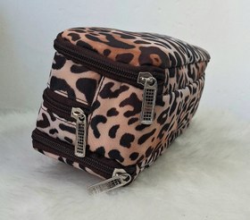 تصویر جامدادی پلنگی سه زیپ قهوه ای 