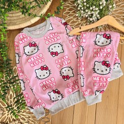 تصویر ست بلوز شلوار بچگانه مخمل کیتی تکرنگ صورتی 