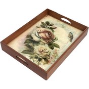 تصویر سینی چوبی رزینی طرح گل رخ 