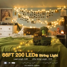 تصویر چراغ‌های رشته‌ای(ریسه ای) Ollny Indoor – 200 LED 66FT، چراغ‌های پری 8 حالته با تایمر و کنترل از راه دور، چراغ‌های کریسمس ضد آب IP44 برای تزئینات پس‌زمینه مهمانی در فضای باز دیوار اتاق خواب (سفید گرم) 