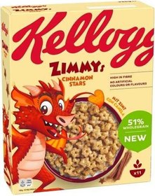 تصویر کورن فلکس زیمیز ستاره ای دارچینی کلاگز Kellogg’s Zimmy’s Cinnamon Stars Cereal 