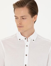 تصویر پیراهن آستین بلند مردانه اسلیم سفید کاشارل 