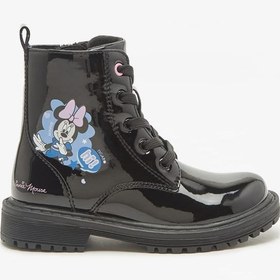 تصویر چکمه‌های مچ‌دار با طرح مینی موس و بند دار برند dİsney Minnie Mouse Print Ankle Boots with Lace-Up Closure