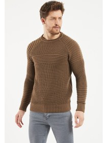 تصویر سویشرت قهوه‌ای بافت مردانه استایل خنک -TRZCM28888R08 برند cool tarz Cool Style Men's Brown Knitted Sweater -TRZCM28888R08