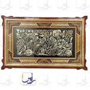 تصویر تابلو قلم زنی با قاب خاتم توپی سایز 83*53 