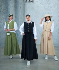 تصویر ست جلیقه دامن لینن و شومیز سفید 