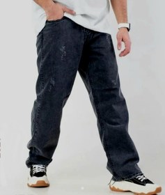 تصویر شلوار لی بگ مردانه رنگ زغال سنگی 