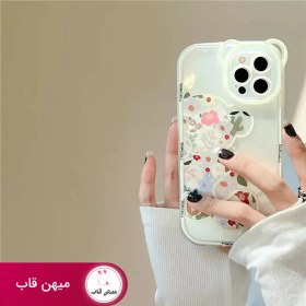 تصویر قاب گوشی خرس گلدار سفید با ست کاور ایرپاد اپل 