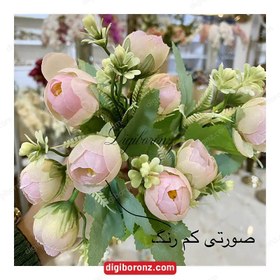 تصویر دسته گل مصنوعی مدل بوته نسترن فندقی 5 شاخه رنگ یاسی 5-branch artificial bouquet of hazelnut bush model