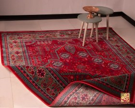 تصویر فرش وینتیج درختی ۶ متر ۱۲۰۰ شانه ۳۶۰۰ قرمز سبز 