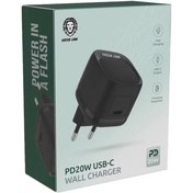 تصویر آداپتور شارژر 2پین بهمراه کابل Type c to lightning Green lion PD 20w Green Lion Ultra Compact GaN Wall Charger