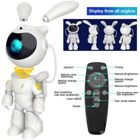 تصویر رقص نور پروژکتوری بانی فضانورد Bunny Night Light Astronaut Galaxy Projector