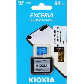 تصویر رم میکرو ۶۴گیگ کیوکسیا Kioxia EXCERIA U1 C10 100MB/s + خشاب Kioxia EXCERIA U1 C10 100MB/s