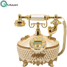 تصویر تلفن رومیزی سلطنتی آرنوس کرم طلایی مدل 038-AF 