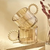 تصویر ماگ کریستالین عسلی دسته منجوقی مدل DELI-tz4301b 