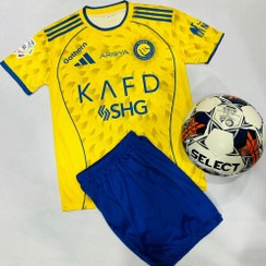 تصویر لباس فوتبال بچه گانه النصر با چاپ رونالدو سایز ۶۰ 