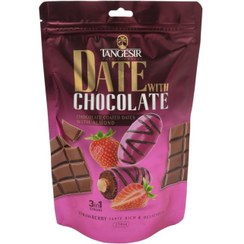 تصویر خرما شکلاتی توت فرنگی با مغز بادام تنگسیر 