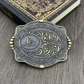 تصویر سگک کمربند مذهبی مردانه QUKE American Western Cowboy Texas Retro Celtic Cross Horse Horseman برای مردان 