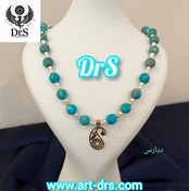 تصویر گردنبند طلا طرح جقه با فیروزه و مروارید 