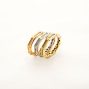 تصویر انگشتر زنانه نقره طرح خشت عیار۹۲۵ با سنگهای زیرکونیا - تک حلقه / طلایی(زرد) / ۵۲ Silver ring