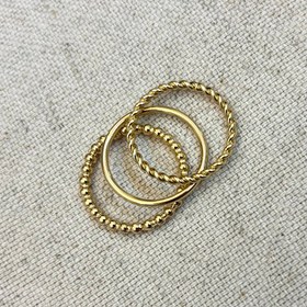 تصویر انگشتر رینگ ساده و طرح دار مینیمال طلایی سه عددی - وارداتی Simple and minimalist three-piece gold ring