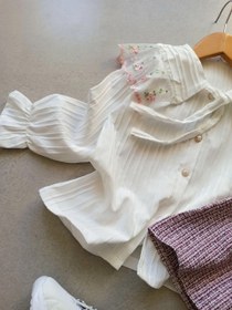 تصویر لباس مجلسی دخترانه چهار تیکه شومیز و دامن و کمربند و گیره 