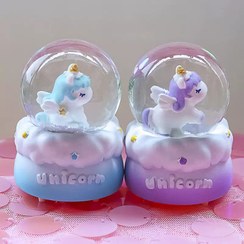 تصویر گوی برفی چراغدار طرح یونیکورن سایز ۲ 