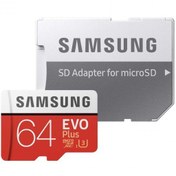 تصویر کارت حافظه MicroSDXC سامسونگ Evo Plus کلاس 10 استاندارد UHS-I U3 سرعت 100 مگابایت بر ثانیه ظرفیت 64 گیگابایت به همراه آداپتور SD Samsung MicroSDXC Evo Plus Class 10 UHS-I U3 Speed 100MB/s 64GB Memory Card + SD Adaptor
