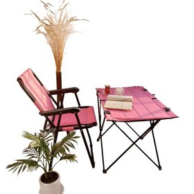 تصویر ست میز و صندلی تاشو ساحلی 9 فنره همراه با کاور ضخیم زیپ دار(1 عدد صندلی و 1 عدد میز) 