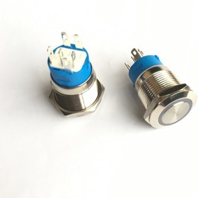 تصویر کلید فشاری فلزی ۶ پایه گرد چراغ دار ضد آب 