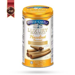 تصویر ویفر رولی لاکچری وایت کستل White Castle Luxury Wafer Rolls مدل فندقی Hazelnut وزن 300 گرم 