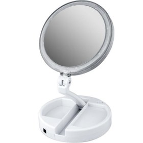 تصویر آینه آرایشی Foldaway مدل چراغ دار با قابلیت بزرگنمایی 