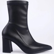 تصویر نیم بوت زنانه چرم مشکی با پاشنه ۶ سانتی 