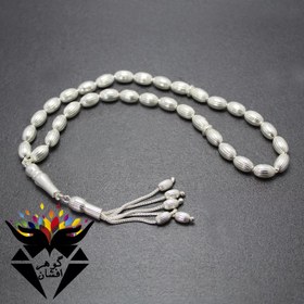 تصویر تسبیح نقره 33 دانه ای دانه هلی شیاردار کد T_1354 