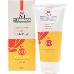 تصویر کرم ضد آفتاب رنگی SPF60 مدیلن ضد آفتاب صورت مدل کرم ضد آفتاب رنگی SPF60 مدیلن پوست چرب و نرمال SPF 60 حجم 50 میل برند مدیلن بژ روشن