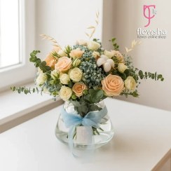 تصویر جار گل عروس هلندی و رز نیلومه 