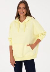 تصویر سویشرت کلاه دار زرد برجسته زنانه یو اس پولو اسن 