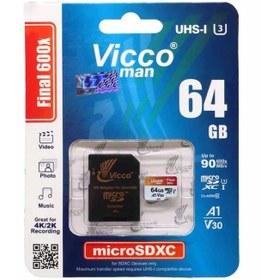 تصویر کارت حافظه microSDXC ویکومن مدل Final 600X کلاس 10 استاندارد UHS-I U3 سرعت 90MBps ظرفیت 64 گیگابایت به همراه آداپتور SD 