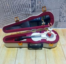 تصویر ویولون کوکی موزیکال کیف دار با بالرین رقصان و جا جواهری (رنگ سفید) 