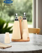 تصویر ست آبلیمو و نمک گلس کالر با استند چوبی کرم ریور کد 3920C 