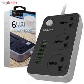 تصویر سه راهی برق وریتی PS 3110 با کابل 2 متری + شارژر USB Verity PS 3110 Power Strip + 6 Port USB Charger