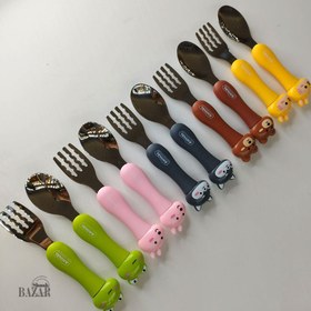 تصویر قاشق چنگال فانتزی طرح حیوانات کد n54 spoon and fork