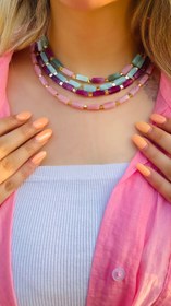 تصویر گردنبند زنانه رنگی طرح سنگی 