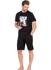 تصویر ست پیژامه مردانه آستین کوتاه با شورت - مشکی 6039 برند Pierre Cardin 6039 Men's Short Sleeve Pajama Set with Shorts-Black