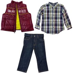 تصویر ست ۳ تکه لباس پسرانه کلوین کلاین مدل چهارخانه 