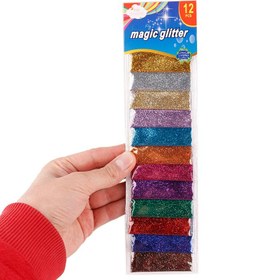 تصویر پودر اکلیل رنگی Magic Glitter بسته 12 عددی Colored Wreath Magic Glitter Pack Of 12